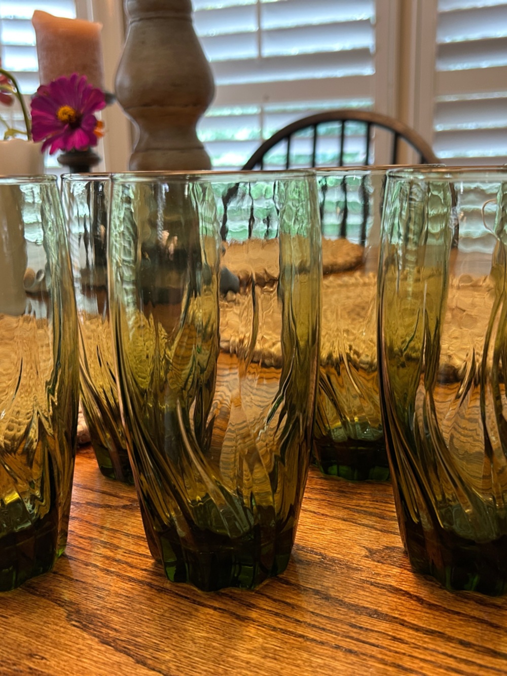 Vintage Anchor Hocking Central Park  Ivy Green Swirl Glass Tumbler Set